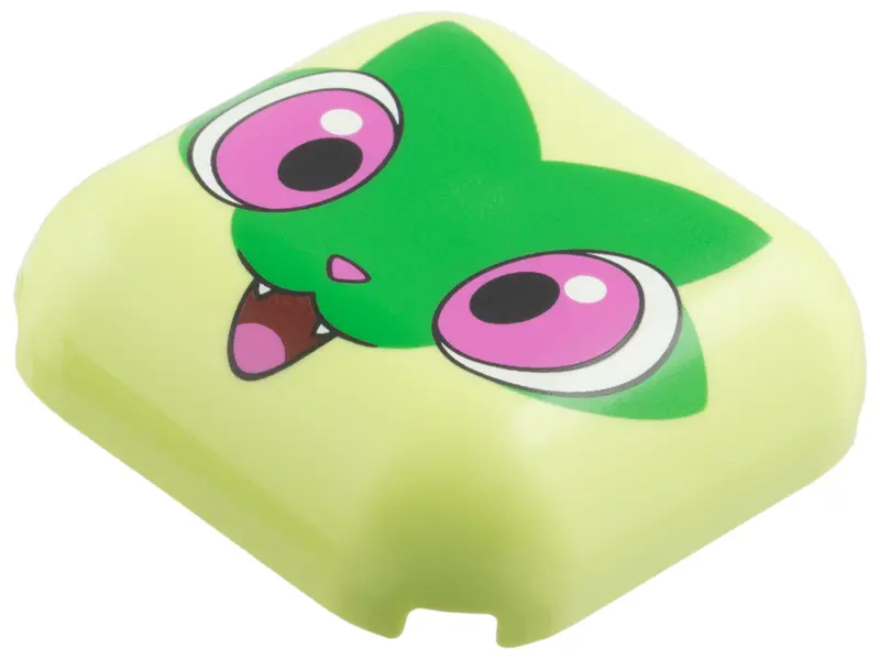 Yellowish Green Brick, Round 4 x 4 without Studs with Sprigatito Face, Green Leaf, Dark Pink Eyes, N