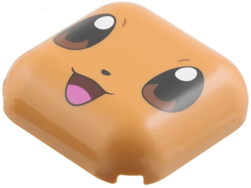 Medium Nougat Brick, Round 4 x 4 without Studs with Eevee Face, Black Eyes with Reddish Brown Iris, 