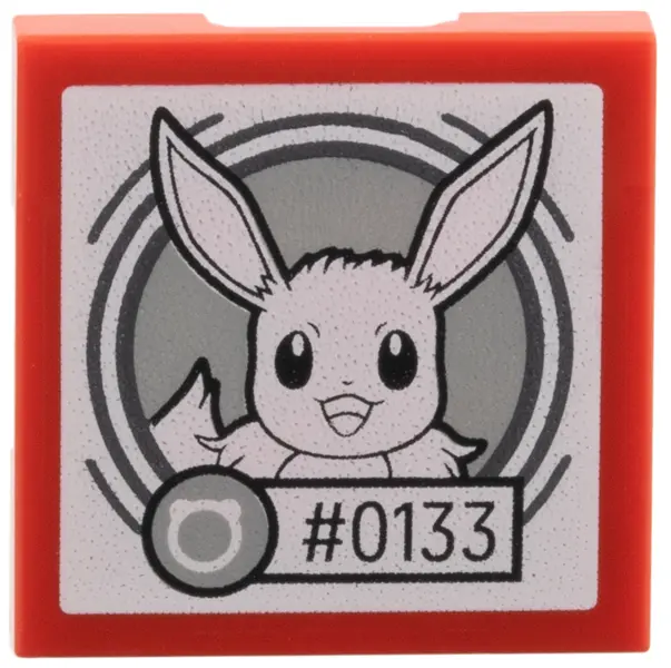 Red SMART Tag Tile 2 x 2 with Eevee '#0133' Pattern