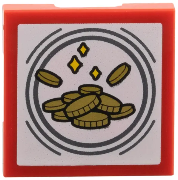 Red SMART Tag Tile 2 x 2 with Gold Coins, Yellow Sparkles Pattern