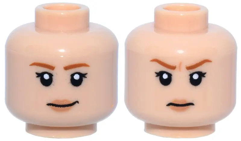 Light Nougat Minifigure, Head Dual Sided Female, Dark Orange Eyebrows, Eyelashes, Nougat Lips, Crook