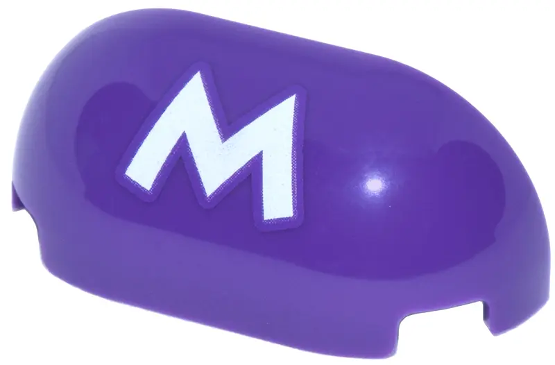 Dark Purple Slope, Curved 1 x 3 with Rounded Ends with White Capital Letter M Pattern (Pokémon Maste
