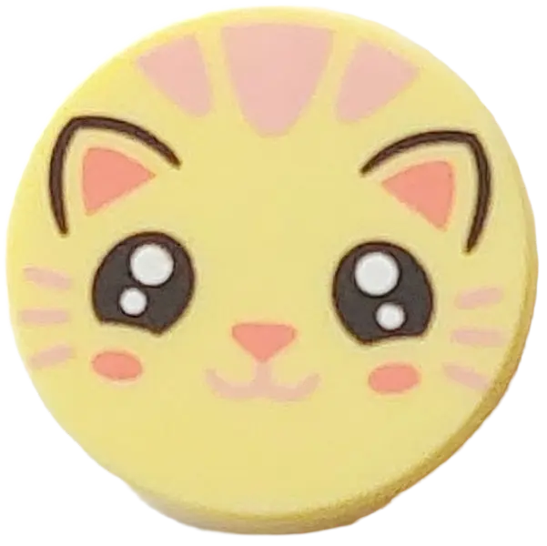 Bright Light Yellow Tile, Round 2 x 2 with Bottom Stud Holder with Cat Face with Black and White Eye