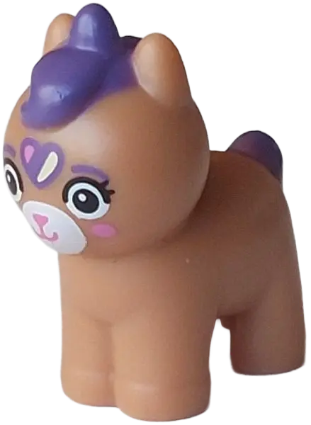 Medium Nougat Kittycorn, Baby, Gabby's Dollhouse with Dark Purple Mane, Tail, Eyebrows and Heart, Wh
