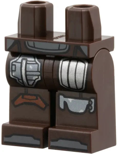 Dark Brown Hips and Legs with SW Mandalorian Silver Beskar Armor Plates, Reddish Brown and Dark Silv