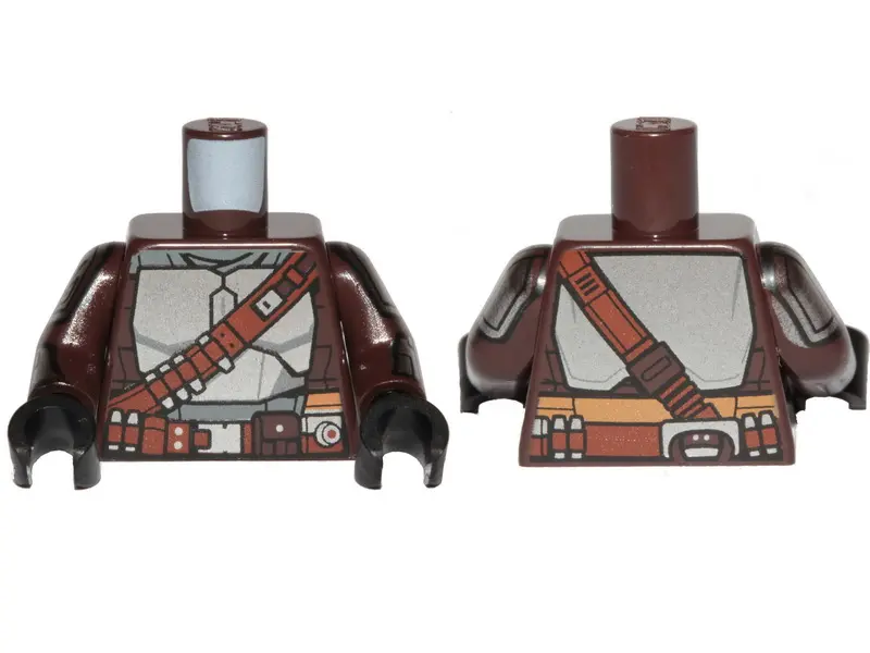 Dark Brown Torso SW Mandalorian Silver Beskar Armor Plates and Reddish Brown Belts Pattern / Dark Br