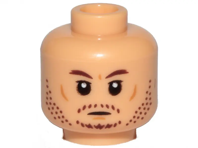 Medium Tan Minifigure, Head Dark Brown Eyebrows, Stubble, Nougat Cheek Lines and Chin Dimple Pattern