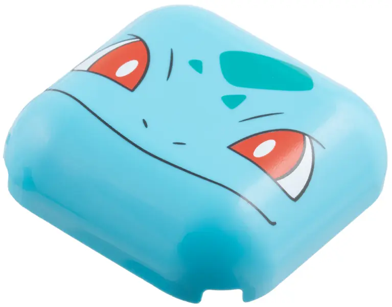Medium Azure Brick, Round 4 x 4 without Studs with Bulbasaur Face, Dark Turquoise Spots, Red Eyes Pa
