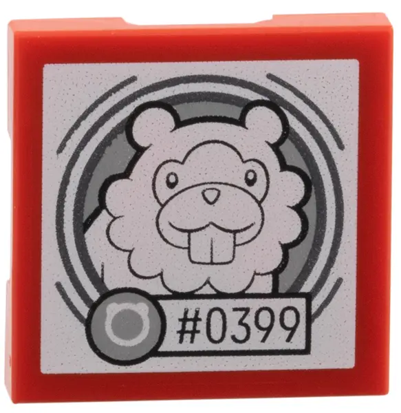 Red SMART Tag Tile 2 x 2 with Bidoof '#0399' Pattern