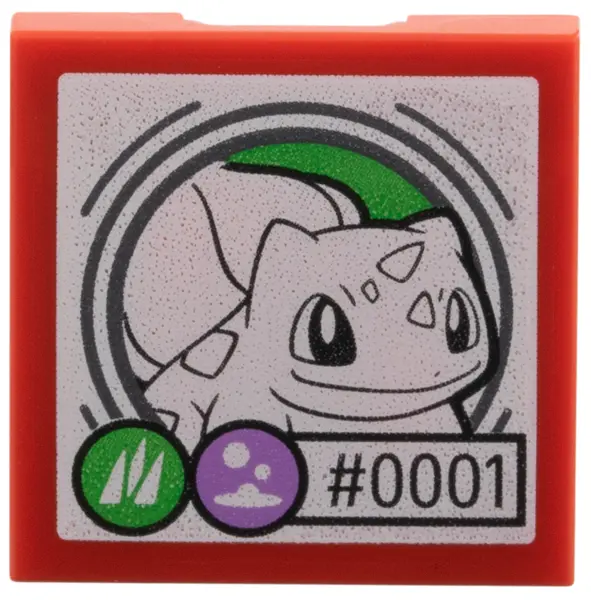 Red SMART Tag Tile 2 x 2 with Bulbasaur '#0001' Pattern