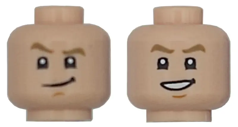 Light Nougat Minifigure, Head Dual Sided Dark Tan Eyebrows, Medium Nougat Chin Dimple, Lopsided Grin