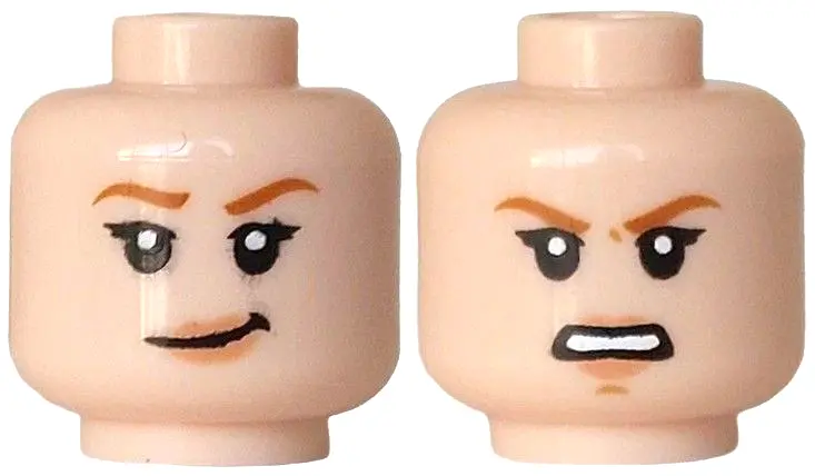 Light Nougat Minifigure, Head Dual Sided Female, Dark Orange Eyebrows, Nougat Lips, Lopsided Grin / 