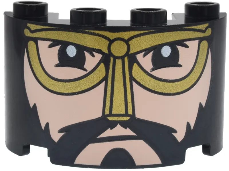 Black Cylinder Half 2 x 4 x 2 with 1 x 2 Cutout with Beard, Mustache and Eyes, Gold Eye and Nose Gua