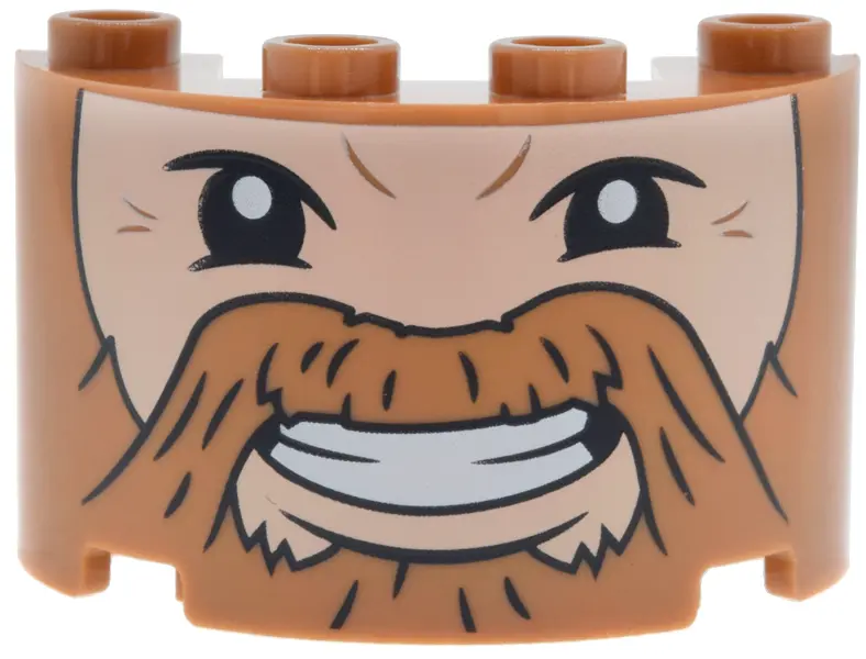 Medium Nougat Cylinder Half 2 x 4 x 2 with 1 x 2 Cutout with Beard and Moustache, Black Eyes, Smile 