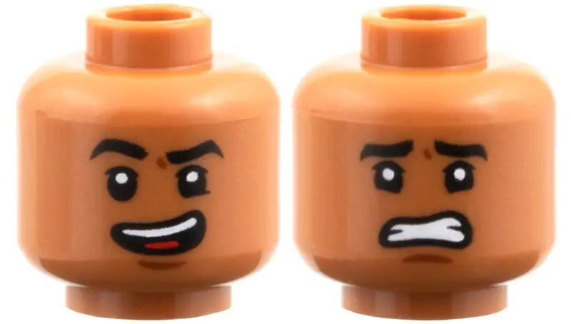 Sienna Minifigure, Head Dual Sided Black Eyebrows, Reddish Brown Chin Dimple, Open Mouth Smile with 