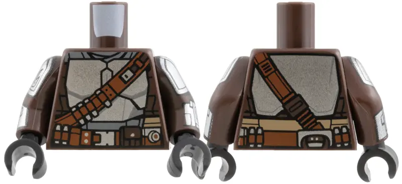 Dark Brown Torso SW Mandalorian Silver Beskar Armor Plates and Reddish Brown Belts Pattern / Dark Br