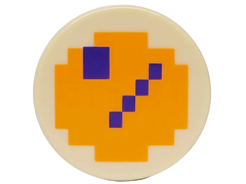 Tan Tile, Round 2 x 2 with Bottom Stud Holder with Pixelated Dark Purple Line and Rectangle on Orang