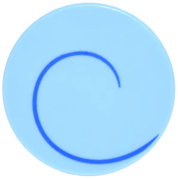 Bright Light Blue Tile, Round 2 x 2 with Bottom Stud Holder with Blue Spiral Pattern Model Left Side