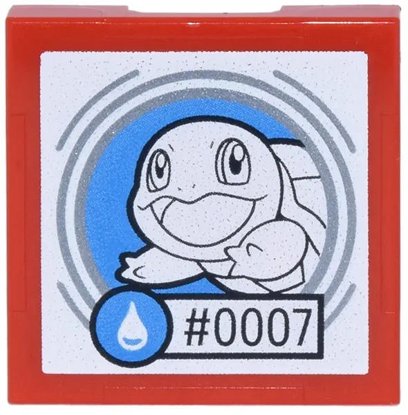 Red SMART Tag Tile 2 x 2 with Pokémon Squirtle '#0007' Pattern