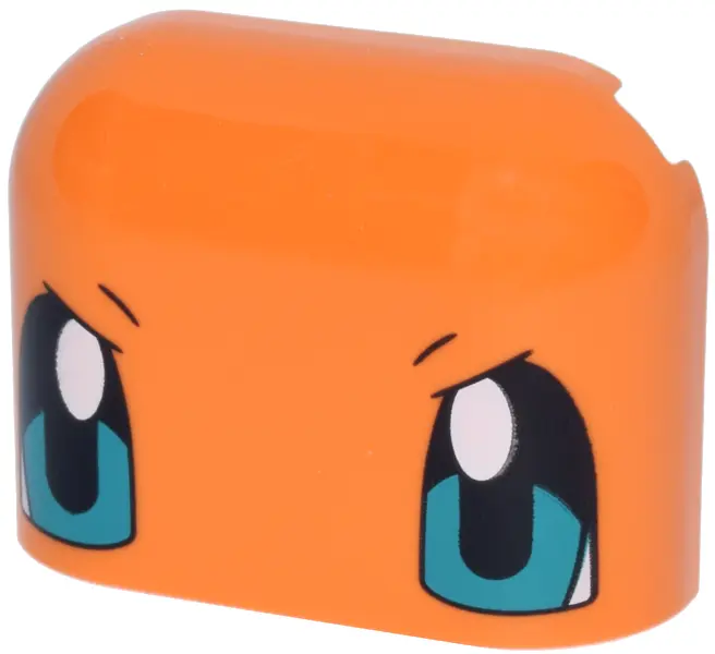 Orange Brick, Round Corner 3 x 4 Double without Studs with Black Eyes with Dark Turquoise Irises and