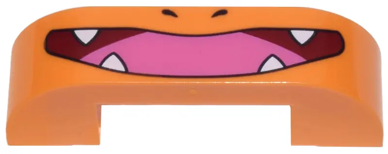 Orange Slope, Curved 4 x 1 x 1 Double with Dark Red Mouth, Dark Pink Tongue, White Fangs and Black N