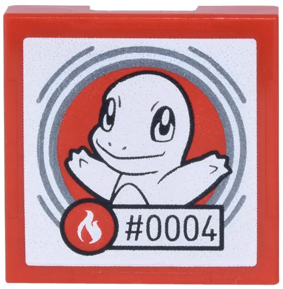 Red SMART Tag Tile 2 x 2 with Pokémon Charmander '#0004' Pattern