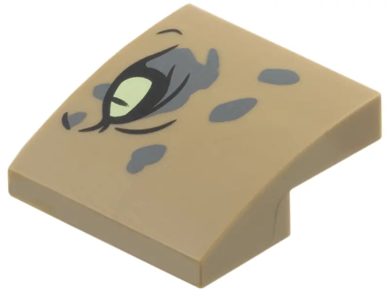 Dark Tan Slope, Curved 2 x 2 x 2/3 with Bright Light Yellow Eye, Dark Bluish Gray Spots Pattern Mode