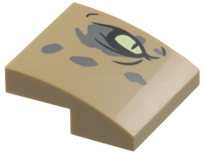 Dark Tan Slope, Curved 2 x 2 x 2/3 with Bright Light Yellow Eye, Dark Bluish Gray Spots Pattern Mode