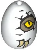 White Egg with Small Pin Hole with Dark Tan and Yellow Dinosaur Eye, Tan Claws and Black Cracks Patt