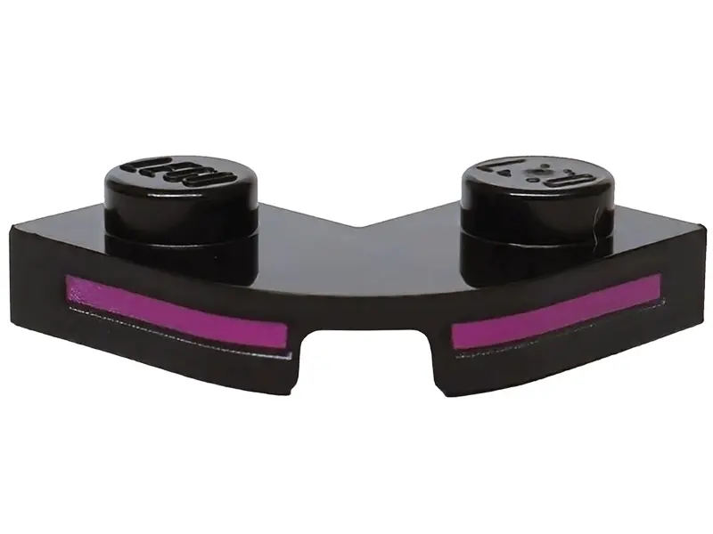 Black Plate, Round Corner 2 x 2 with 1 x 1 Cutout with Magenta Stripes Pattern