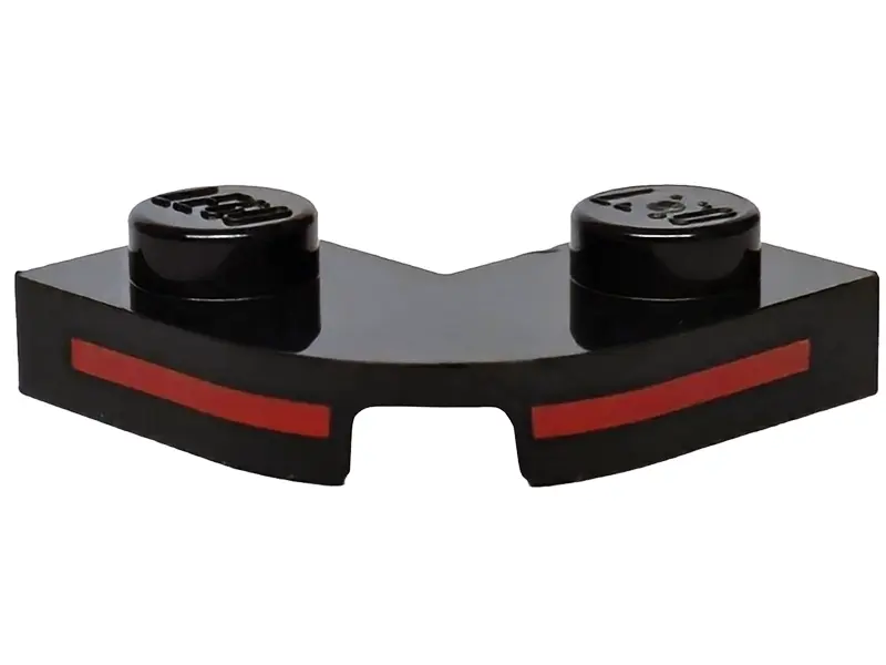Black Plate, Round Corner 2 x 2 with 1 x 1 Cutout with Red Stripes Pattern
