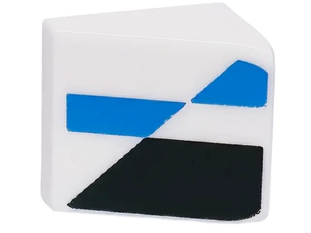 White Slope 30 1 x 1 x 2/3 with Black and Dark Azure Stripes Pattern