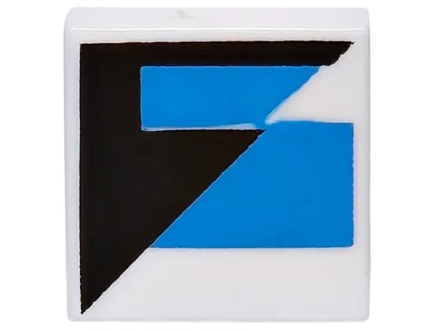 White Tile 1 x 1 with Black Triangle and Dark Azure Stripes Pattern Model Left Side