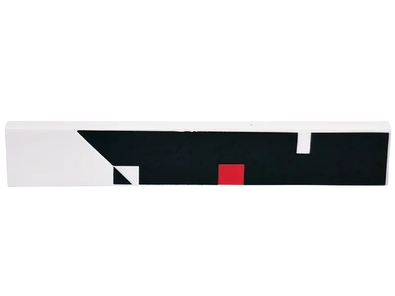 White Tile 1 x 6 with Black Triangle and Geometric Shape with Red Stripe Pattern