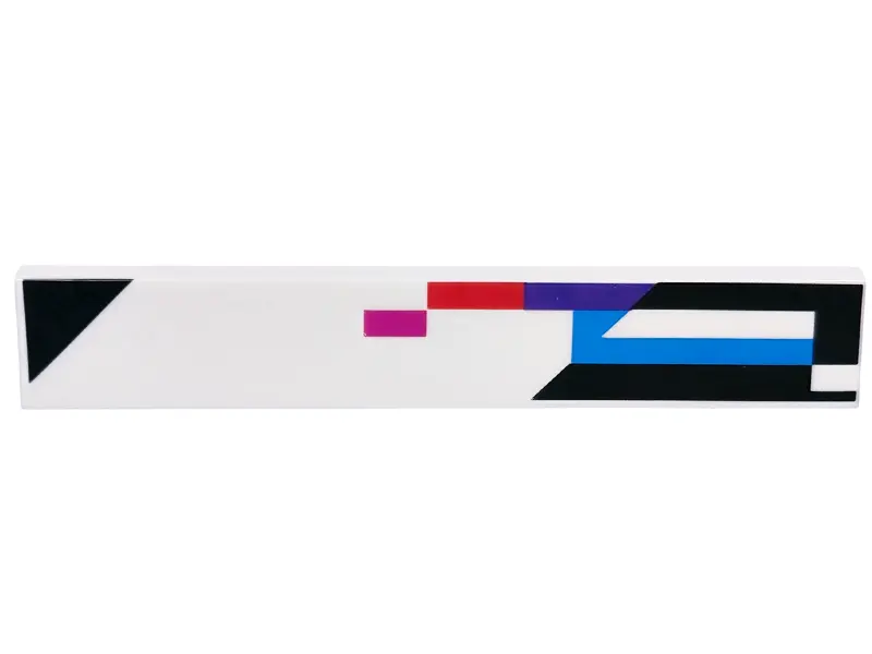 White Tile 1 x 6 with Black Triangle, Dark Azure, Magenta, Red and Dark Purple Stripes Pattern