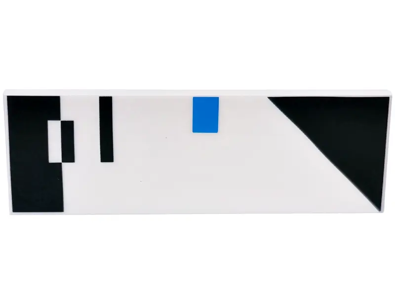 White Tile 2 x 6 with Black and Dark Azure Stripes and Triangle Pattern