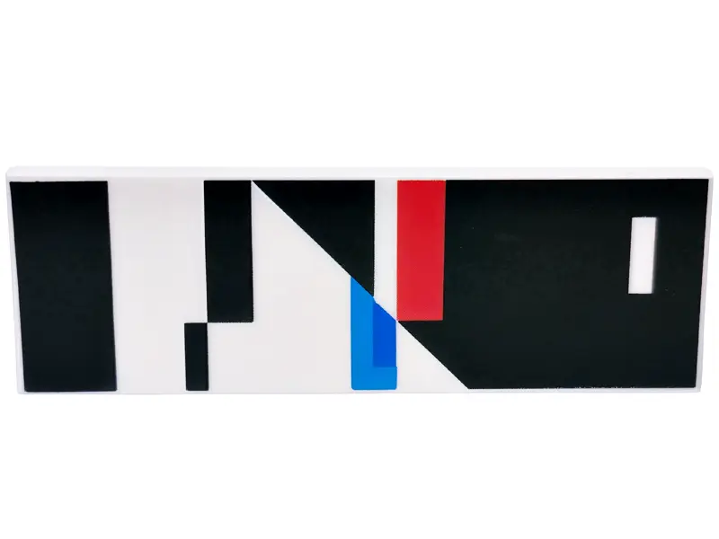 White Tile 2 x 6 with Black Triangle, Dark Azure, Blue and Red Stripes Pattern