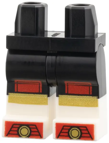 Black Hips and Legs with Molded White Lower Legs / Boots and Printed Red Knee Pads, Thin Gold Stripe