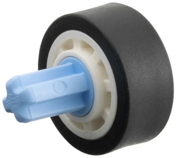 White Wheel 11mm D. x 8mm with Center Groove, 8 Spokes and Smooth Side with Black Tire 14mm D. x 6mm
