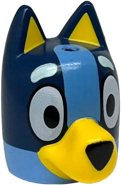 Medium Blue Minifigure, Head, Modified Dog (Cattle) with Straight Ears, Hole on Top with Molded Dark