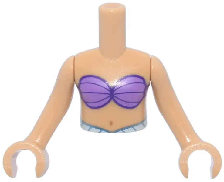 Medium Tan Torso Mini Doll Girl Medium Lavender Bikini Shell Bra Top, Metallic Light Blue and White 