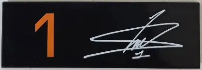 Black Tile 2 x 6 with White Signature and Orange Number 1 Pattern