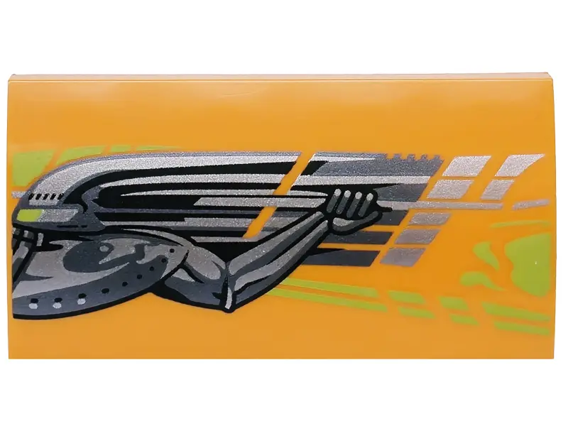 Orange Slope, Curved 2 x 4 x 2/3 with Bottom Tubes with Lime Stripes, Silver and Dark Silver Toyota 