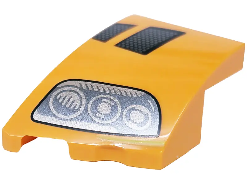 Orange Wedge 3 x 2 Left No Studs with Black and Dark Silver Honeycomb Air Vent and Silver Headlight 