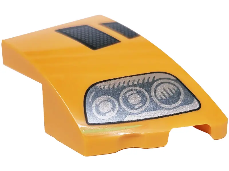 Orange Wedge 3 x 2 Right No Studs with Black and Dark Silver Honeycomb Air Vent and Silver Headlight