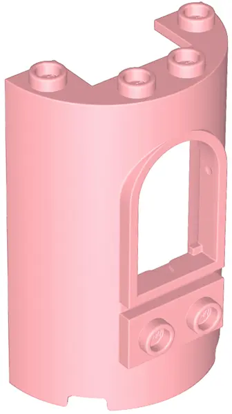 Warm Pink Cylinder Half 2 x 4 x 5 with 1 x 2 Cutout, Window and 2 Studs