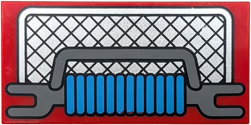 Red Tile 2 x 4 with Silver Grille, Dark Bluish Gray Bumper and Dark Azure Rope Pattern