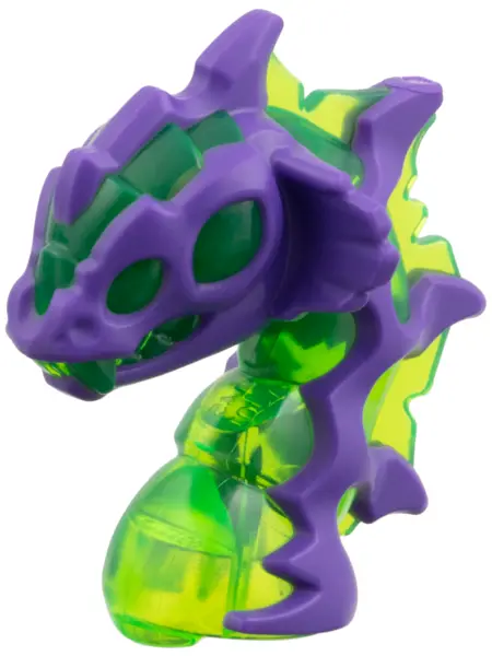 Trans-Bright Green Minifigure, Head, Modified Alien, Snake with Molded Dark Purple Chin, Ears, and R