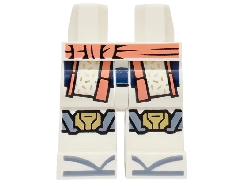 White Hips and Legs with Coral Sash, Robe Ends with Dark Blue Hem, Gold Knee Pads and Sand Blue Toes
