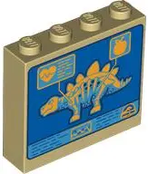 Tan Brick 1 x 4 x 3 with Bright Light Orange Stegosaurus Skeleton, Heart and Apple on Blue and Dark 